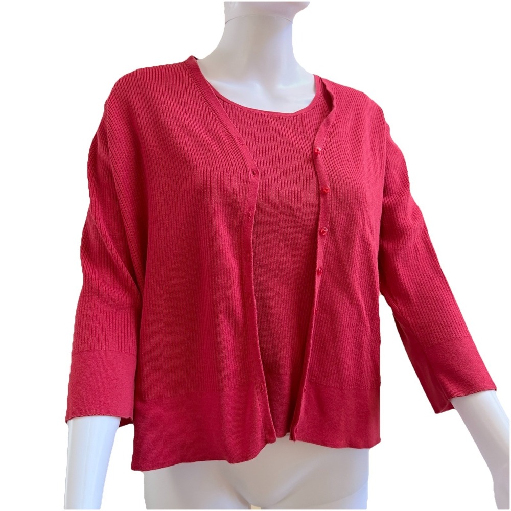 L.L. Bean Women's Top Set PETITE 77% Cotton MERCERIZED Tank & Cardigan V Neck